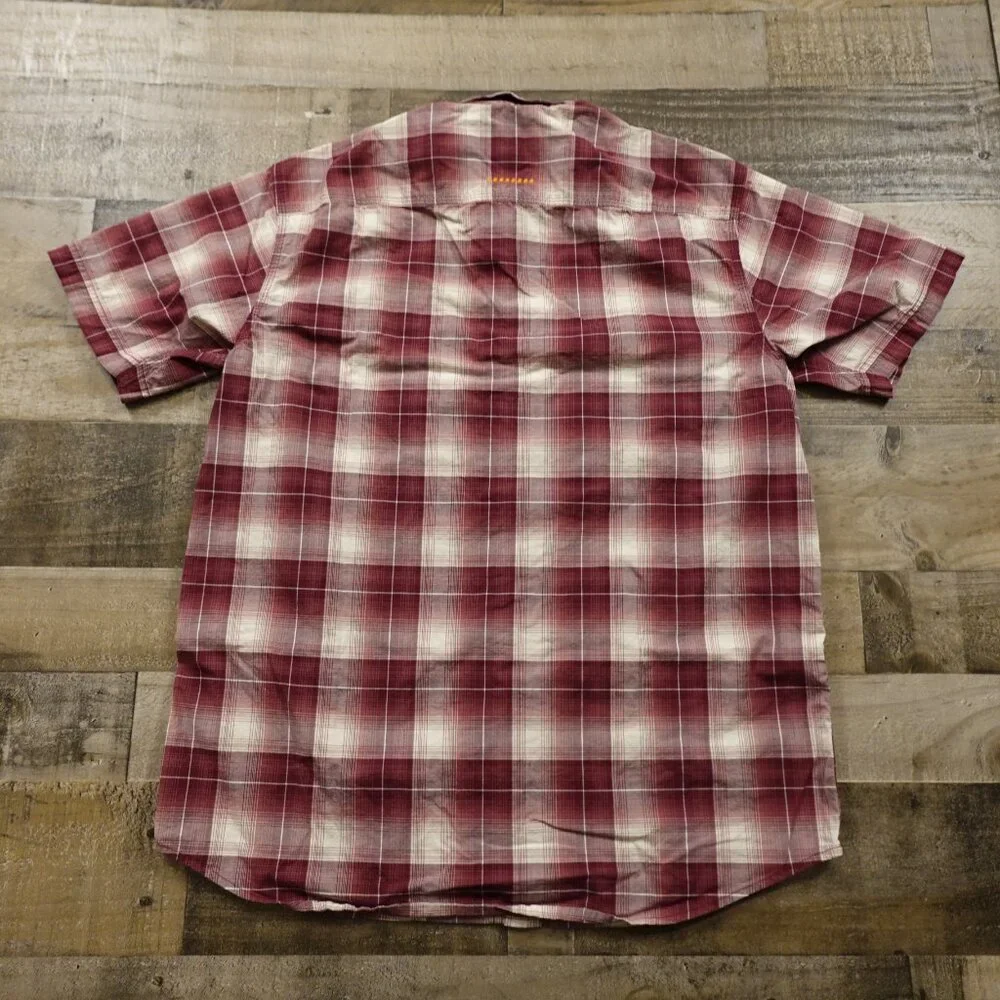 Ariat Rebar Plaid Button Front Shirt Men’s Medium Burgundy Short Sleeve Workwear